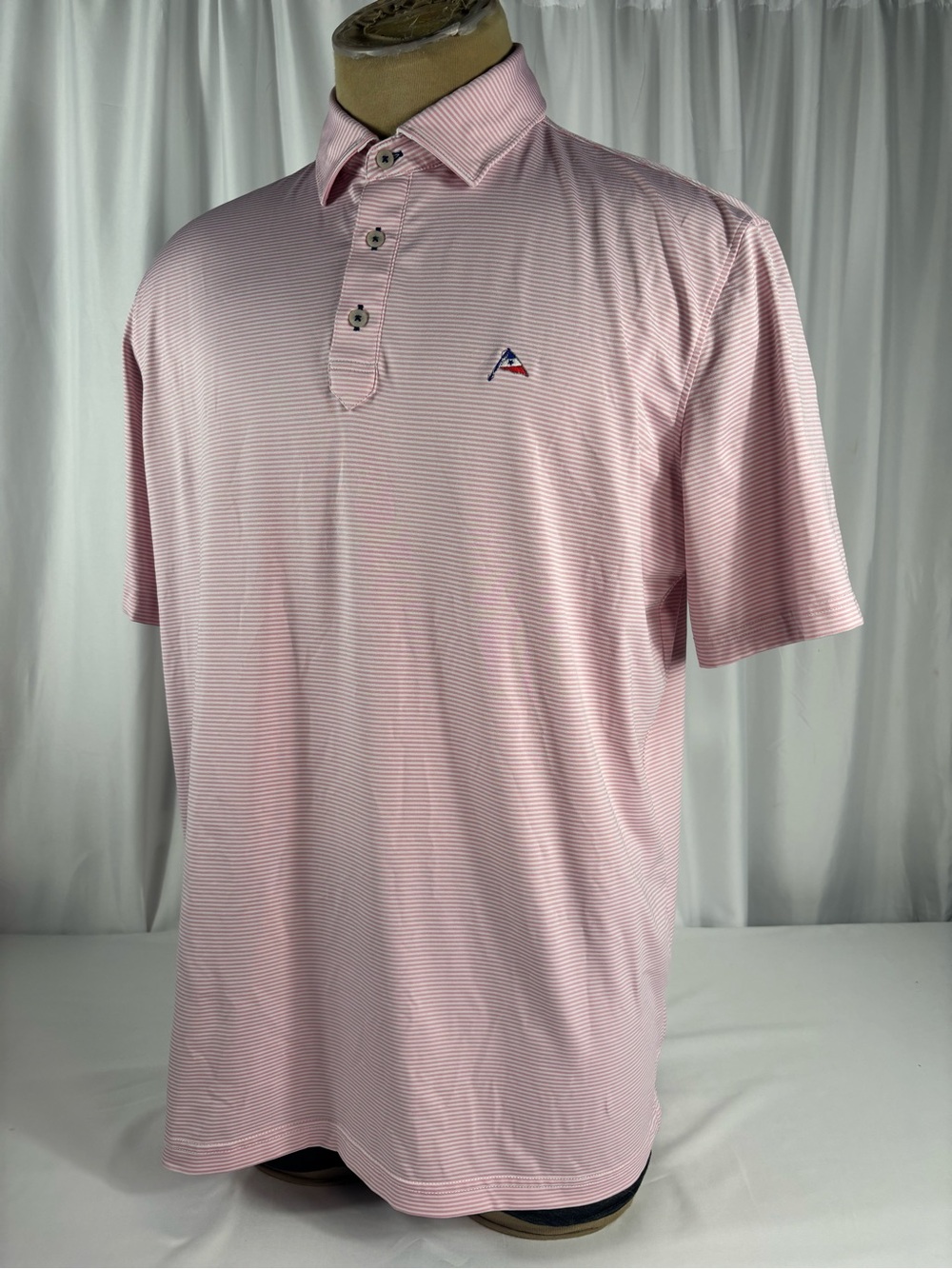 STITCH Golf Polo Shirt Men’s XL Pink and White Stripes Performance stretch